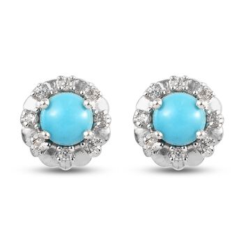 Nat&uuml;rlicher Sleeping Beauty T&uuml;rkis und Zirkon Ohrstecker 925 Silber platiniert ca. 0,55 ct