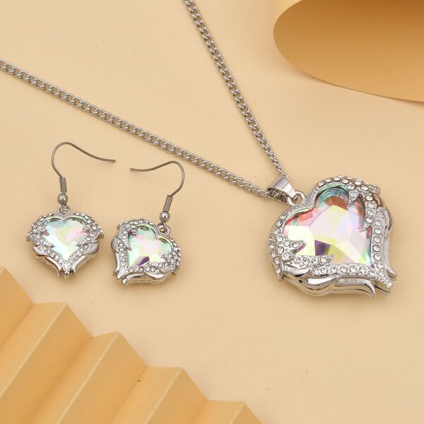 2er Set -Glas, Kristall Anhänger mit Kette und Ohrringe, Auroraborealis image number 1