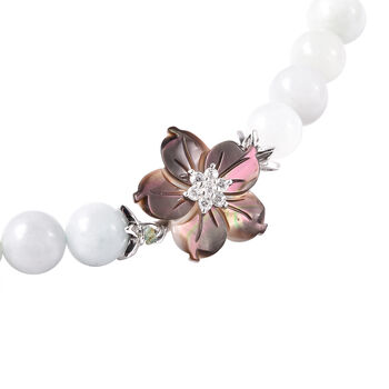 JARDIN-KOLLEKTION - schwarze Perlmutt, wei&szlig;e Jade und Zirkon-Halskette, 50 cm, 925 Silber rhodiniert ca. 275,31 ct