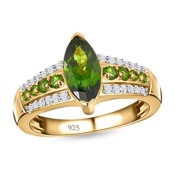 Nat&uuml;rlicher Chromdiopsid-Ring, 925 Silber Gelbgold Vermeil  ca. 1,55 ct