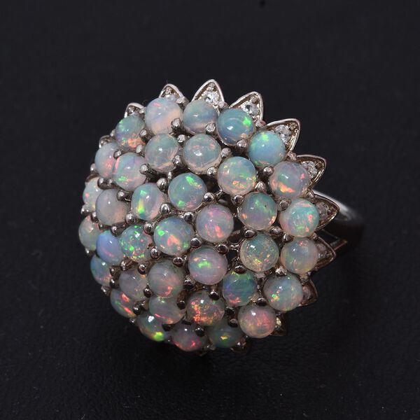 AA Nat&uuml;rlicher, &auml;thiopischer Welo Opal, Wei&szlig;er Zirkon Ring 925 Silber rhodiniert (Gr&ouml;&szlig;e 18.00) ca. 3,70 ct image number 2