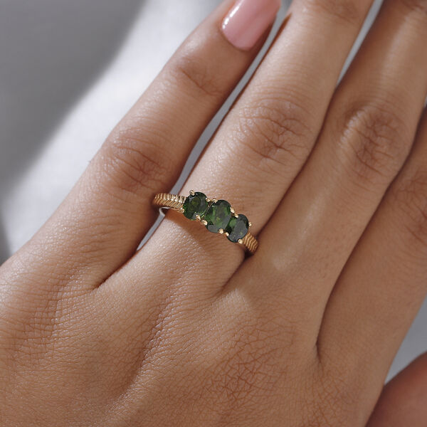 Nat&uuml;rlicher Chromdiopsid 3 Stein Ring 925 Silber vergoldet  ca. 1,28 ct image number 3