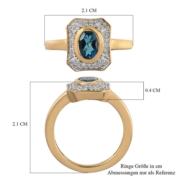 London Blau Topas und Zirkon Ring 925 Silber vergoldet  ca. 1,13 ct image number 7