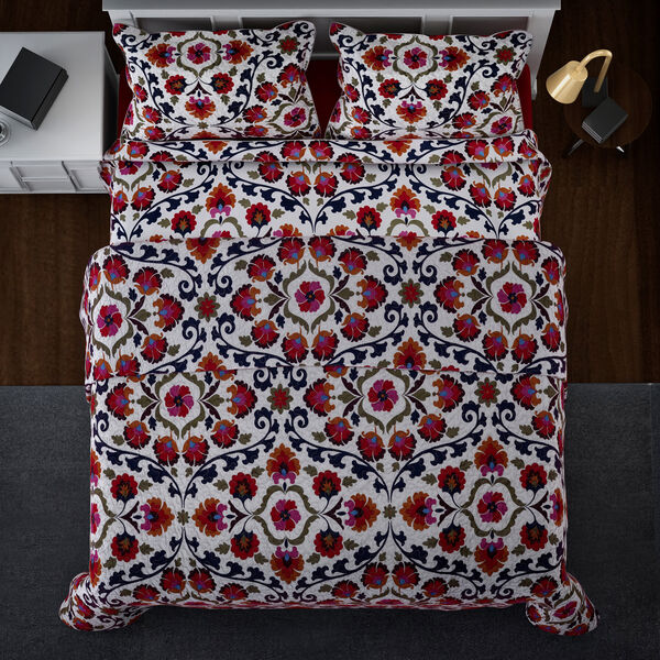 SERENITY NIGHT: 3er-Set, Quilt und 2 Kissenbez&uuml;ge, 240x260 und 2 mal 50x75 cm, Wei&szlig;-Rot image number 3