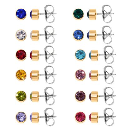 12er Set - Mehrfarbige Kristall-facetten-Ohrstecker Schmuckset, goldfarben