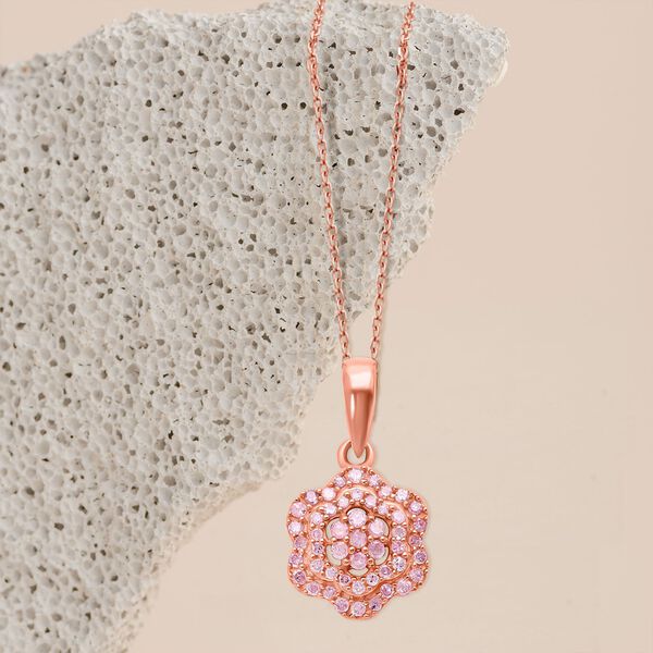 Rosa Diamant floraler Anh&auml;nger mit Kette in Silber image number 2