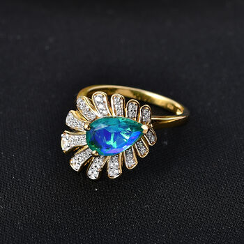 D'Joy Pfau Quarz Triplette, Wei&szlig;er Zirkon Ring 925 Silber 750 Gelbgold vermeil (Gr&ouml;&szlig;e 17.00) ca. 2,50 ct