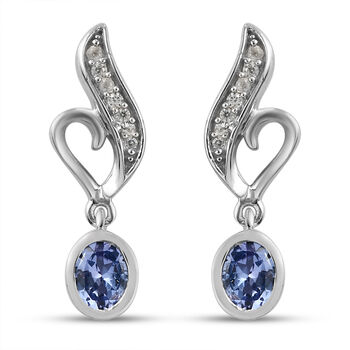 Tansanit und Zirkon Ohrringe 925 Silber platiniert ca. 0,79 ct