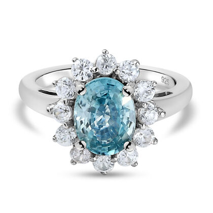 Blauer und Wei&szlig;er Zirkon Ring 925 Silber platiniert (Gr&ouml;&szlig;e 16.00)
