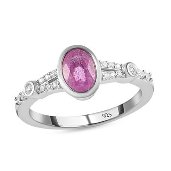 Ilakaka Rosa Saphir und wei&szlig;er Zirkon-Ring, 925 Silber platiniert, ca. 1,28 ct