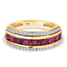 Afrikanischer Rubin (Fissure gefüllt), Weißer Zirkon Ring 925 Silber Gelbgold Vermeil (Größe 20.00) ca. 1.91 ct