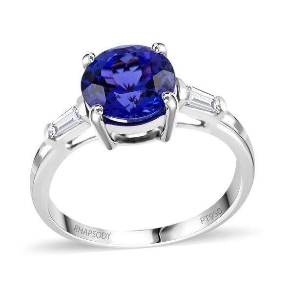 RHAPSODY zertifiziert und gepr&uuml;ft AAAA Tansanit und Diamant Ring in 950 Platin - 2,21 ct.