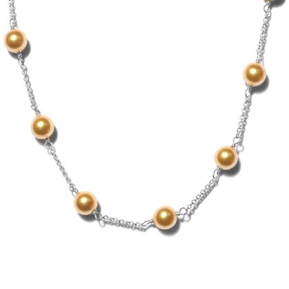 LUSTRO STELLA - österreichische, goldene Perlen-Kristall-Halskette, 45 cm, 925 Silber ca. 27,50 ct