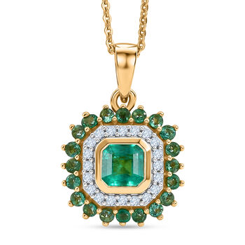 D'Joy AAA Kagem Sambischer Smaragd Schmuckset ca. 50 cm 925 Silber 750 Gelbgold vermeil (10-15 Werktage Lieferzeit) ca. 1.29 ct