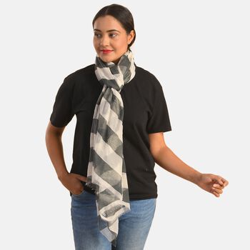 Seiden/Baumwolle Mix Schal, Streifenmuster, Gr&ouml;&szlig;e 210x100 cm, Schwarz und Wei&szlig;