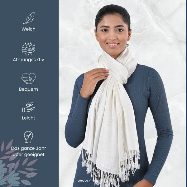 Jacquard-Schal aus Viskose, 70x195 cm, Elfenbeinfarben image number 4