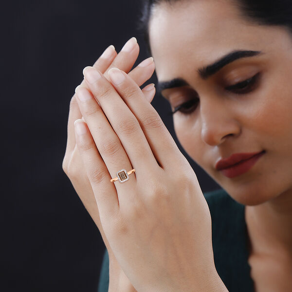 Natürlicher Champagner Diamant und weißer Diamant Ring, 925 Silber Roségold Vermeil (Größe 21.00) ca. 0.33 ct image number 3