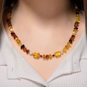 Bernstein, Wei&szlig;e S&uuml;&szlig;wasser Perle, Halskette Flexibles 925 Silber rhodiniert (15-20 Werktage Lieferzeit)