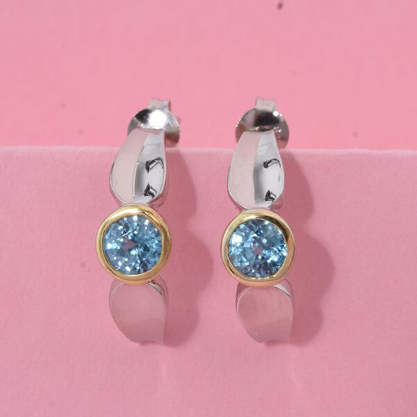 AA blaue Zirkon zweifarbige halbe Creolen - 1,63 ct. image number 1