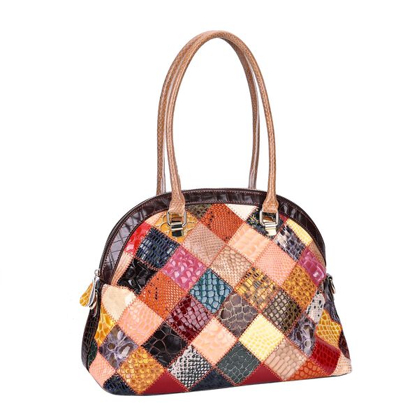 Chaos By Elsie - Farbenfrohe Echtleder Crossbody Tasche, Patchwork-Rhombenmuster image number 7