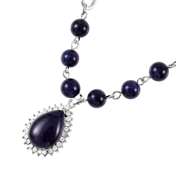 Blaues Sandstein Collier, ca. 45 cm, silberfarben ca. 83.00 ct image number 3