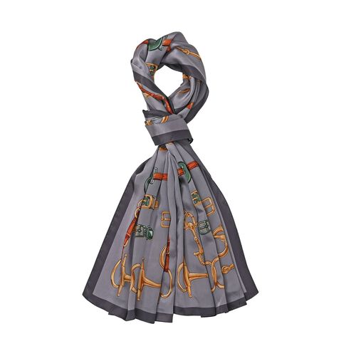 LA MAREY - 100% Maulbeeren-Seidenschal, Chiffon, 55x170 cm, Grau image number 0
