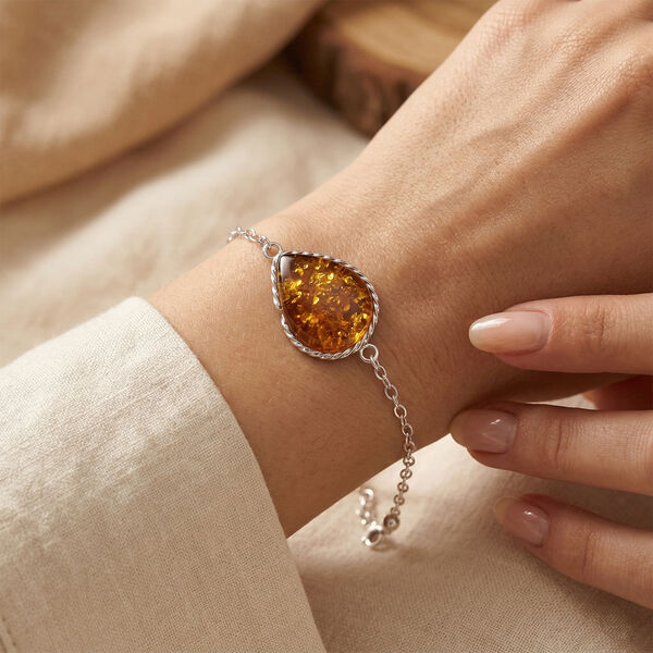 Nat&uuml;rlicher Baltischer Bernstein Armband ca. 19 cm 925 Silber image number 1