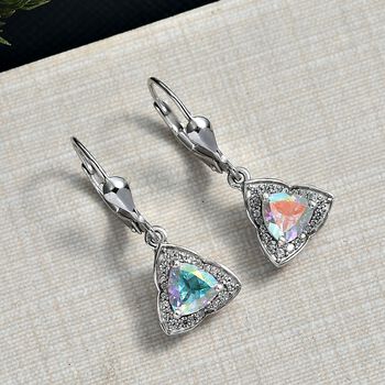 D'Joy Merkur mystischer Topas, Wei&szlig;er Zirkon Ohrringe 925 Silber rhodiniert ca. 2.20 ct