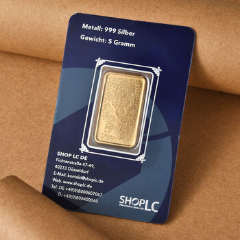999er Silber-Barren mit Pixiu-Motiv, 916er vergoldet mit E-Beschichtung, 5g