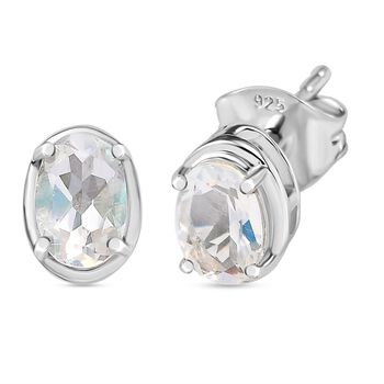 D joy AAA Premium Malagasy Regenbogen Mondstein Star Glimmer Ohrringe 925 Silber platiniert ca. 0.90 ct