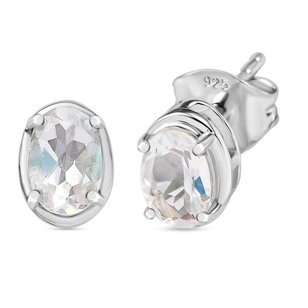 D joy AAA Premium Malagasy Regenbogen Mondstein Star Glimmer Ohrringe 925 Silber platiniert ca. 0.90 ct image number 0