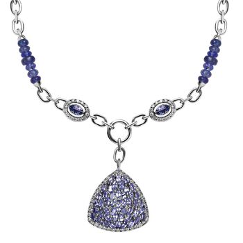 Tansanit Halskette ca. 45 cm 925 Silber platiniert ca. 36,13 ct.