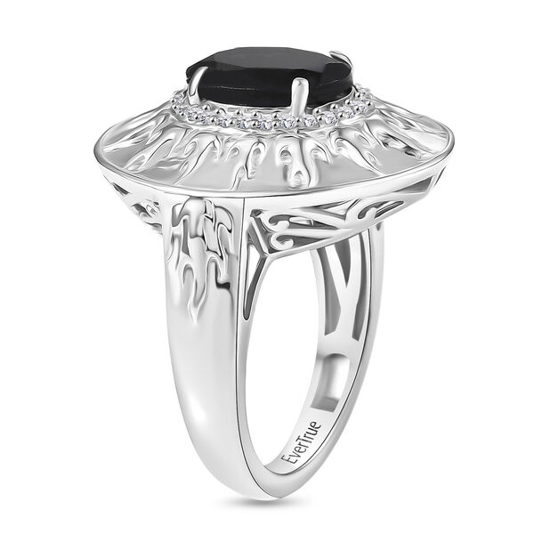 EVER TRUE AA Schwarzer Glasachat, Wei&szlig;er Zirkon Ring Nickelfreies Messing (Gr&ouml;&szlig;e 17.00) ca. 2,39 ct image number 4