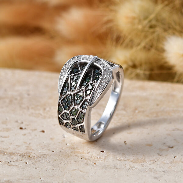 D'Joy Gr&uuml;ner Diamant Ring 925 Silber Rhodiniert (Gr&ouml;&szlig;e 21.00) image number 2