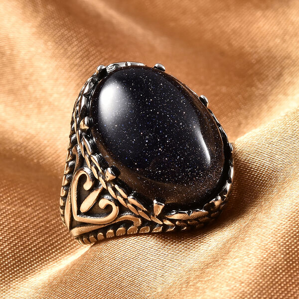 Blauer Sandstein Ring in Edelstahl image number 2