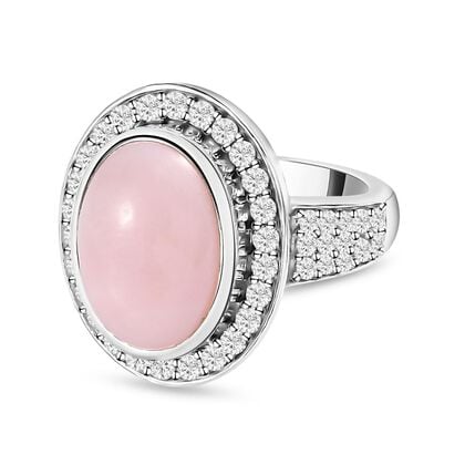 Rosa Opal und weißer Zirkon-Ring, 925 Silber platiniert, 5,83 ct.