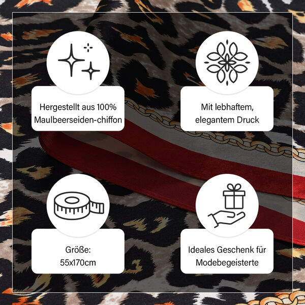 LA MAREY - 100% Maulbeeren-Seidenschal, Chiffon, 55x170 cm, Leopardenmuster image number 4