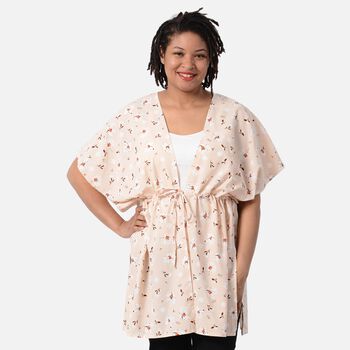 Kimono mit G&uuml;rtel, Blumenmuster, Einheitsgr&ouml;&szlig;e Beige