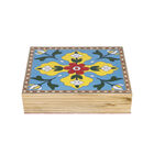 Handbemalte Aufbewahrungsbox aus Kiefernholz, 22x16x5 cm, Blumenmuster, Türkis