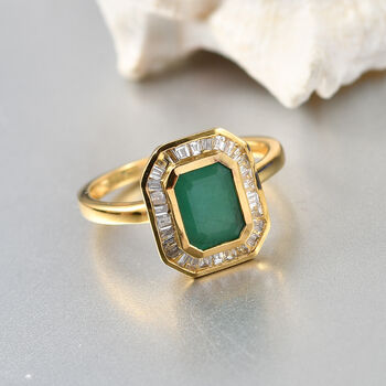 LUXURIANT - AA Socoto Smaragd, Lab Grown Diamant Ring 925 Silber 750 Gelbgold Vermeil (Gr&ouml;&szlig;e 17.00) ca. 1,88 ct