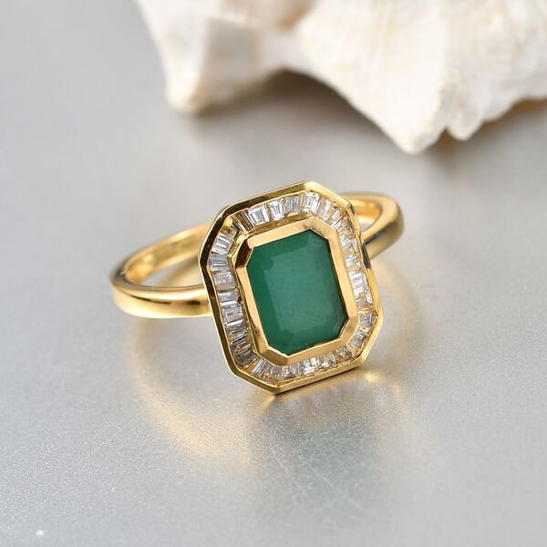 LUXURIANT - AA Socoto Smaragd, Lab Grown Diamant Ring 925 Silber 750 Gelbgold Vermeil (Gr&ouml;&szlig;e 17.00) ca. 1,88 ct image number 1