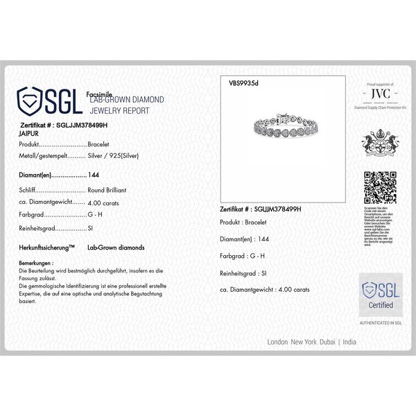 LUXURIANT SGL zertifiziertes SI-GH Labor Diamant 19cm Armband, 925 Silber rhodiniert - 4 ct. image number 6
