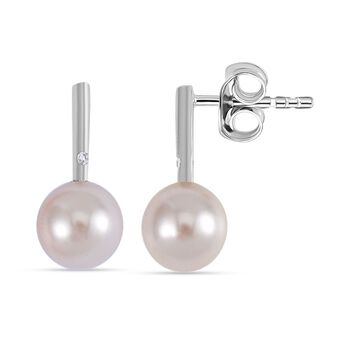 Wei&szlig;e Muschelkernperle und Zirkonia Ohrringe - 7,65 ct.