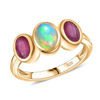AA nat&uuml;rlicher, &auml;thiopischer Welo Opal und afrikanischer Rubin Ring - 1,89 ct.