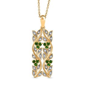 ALLORO AA Natürlicher Chromdiopsid und Zirkon-Anhänger mit 45cm Kette - 0,88 ct.