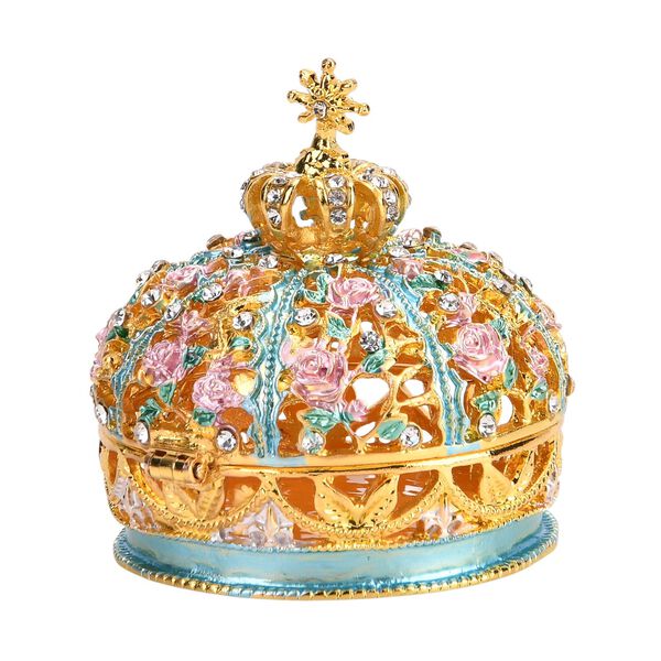 Handgemachte Kronenförmige Schmuckdose aus Metall und Kristall, mit magnetischem Verschluss, 6x6.5 cm, Mehrfarbig image number 3