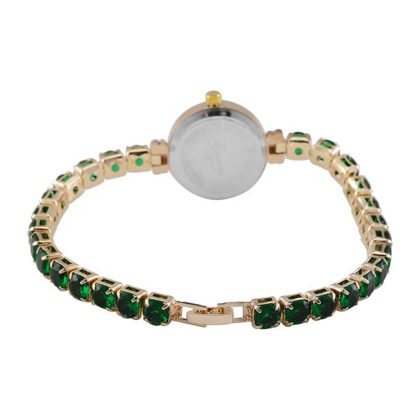 Genoa Time V2 - PC21S Japanisches Uhrwerk, Gehäuse mit weißen Kristallakzenten und PNP-Goldplattierung, rundes Zifferblatt mit weißen Ziffern und Kristallen, grünen Zirkonia und weißen Kristallen image number 3