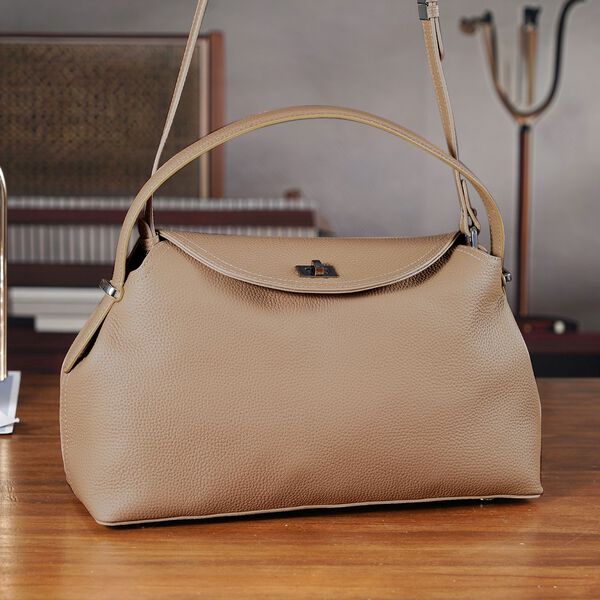 Echtleder Crossbody Tasche, 32x19x11cm, Khaki image number 1