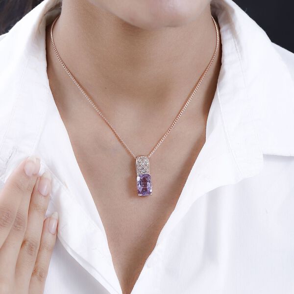 Rose De France Amethyst, wei&szlig;er Zirkon Anh&auml;nger mit Kette, 925 Silber ros&eacute;vergoldet, ca. 6.76 ct image number 3
