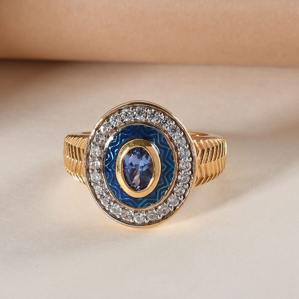 Tansanit und Zirkon Ring 925 Silber vergoldet  ca. 0,98 ct image number 2